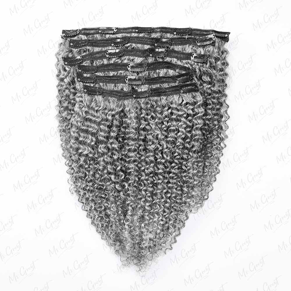 #51 Gray Human Hair Coily Clip Ins Hair Extensions™️-GCCI002