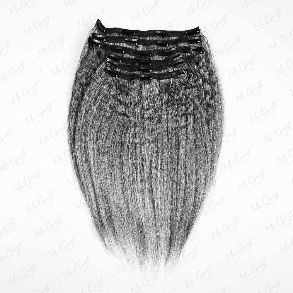 #51 Gray Human kinky blow out Hair Clip Ins Hair Extensions™️-GCCI006