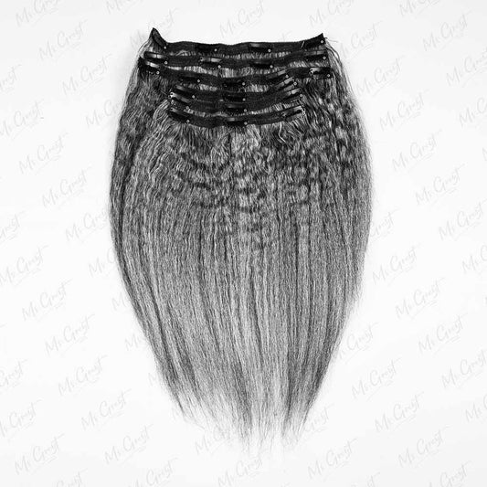 #51 Gray Human kinky blow out Hair Clip Ins Hair Extensions™️-GCCI006