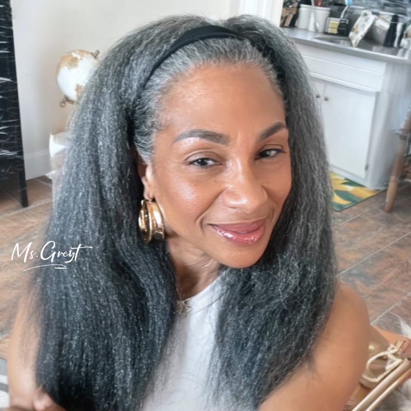 #51 Salt and Pepper Kinky Blow Out Human Hair Headband Wig™️- GHBW010