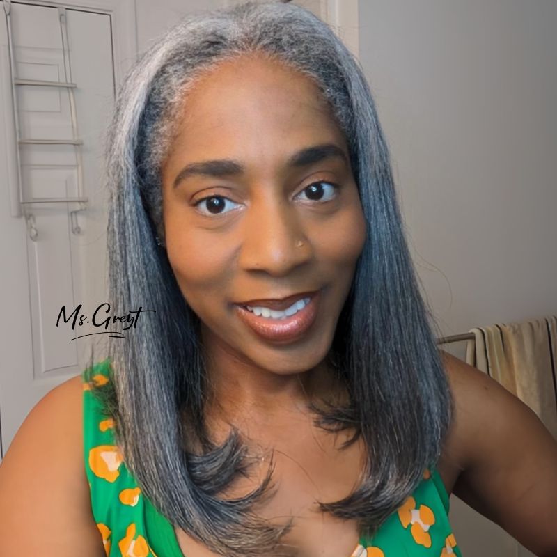 #51 Grey Yaki Human Hair BOB style V-Part Wig™️-GVPW0014S