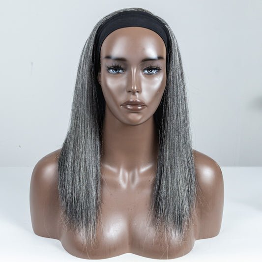 Grey Yaki Human Hair Headband Wig - MF-25