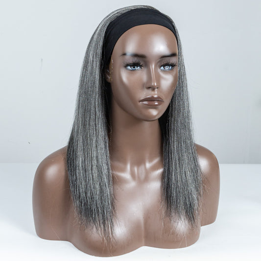 Grey Yaki Human Hair Headband Wig - MF-25