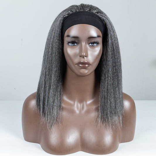 Grey Kinky Blow-out Human Hair Headband Wig - MF-26