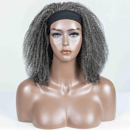 Grey Coily Human Hair Headband Wig - MF-8