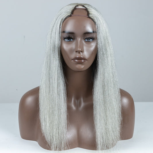 Silver Kinky Blow-out V-Part Wig Size S - MS-54