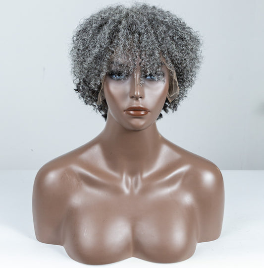 Grey Coily Human Hair Lace Front Wig (13"*6") - MS-79