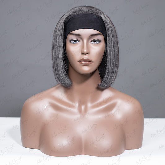 #51 Grey Bob Silky Human Hair Headband Wig™️- GHBW008