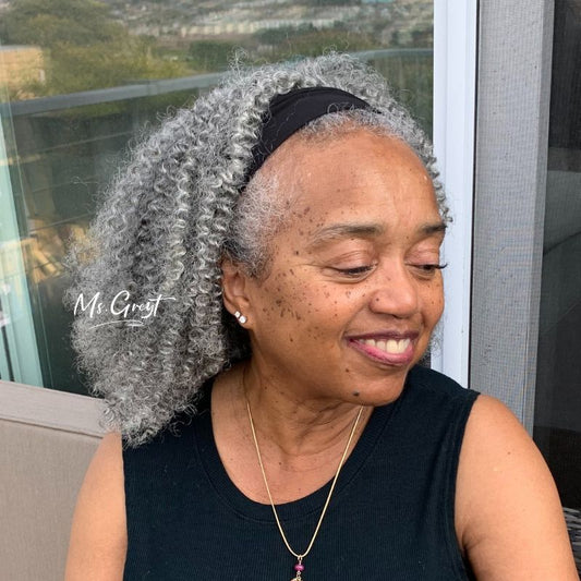 #60 Grey Curly Human Hair Headband Wig™️- GHBW013