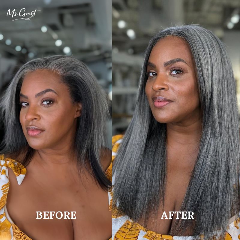 #51 Gray Human Hair Kinky Blow Out Weaves Hair Extensions™️-CW006 – msgreyt