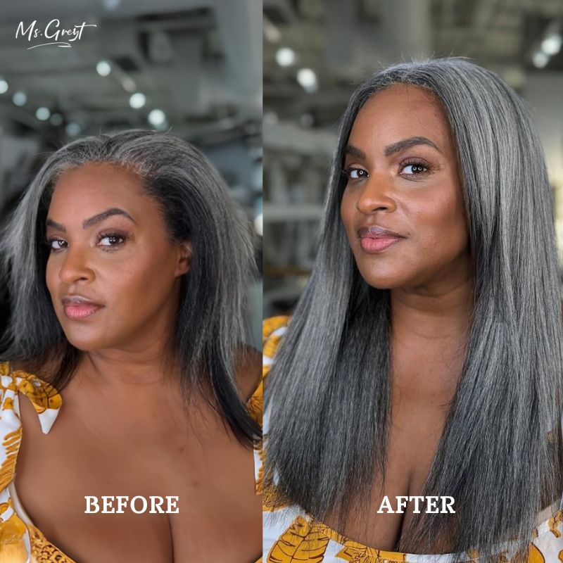 #51 Gray Human Hair Kinky Blow Out Weaves Hair Extensions™️-CW006