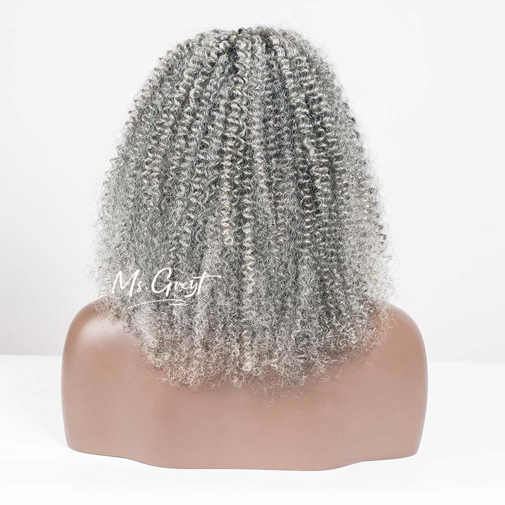 #60 Grey Curly Human Hair Headband Wig™️- GHBW013