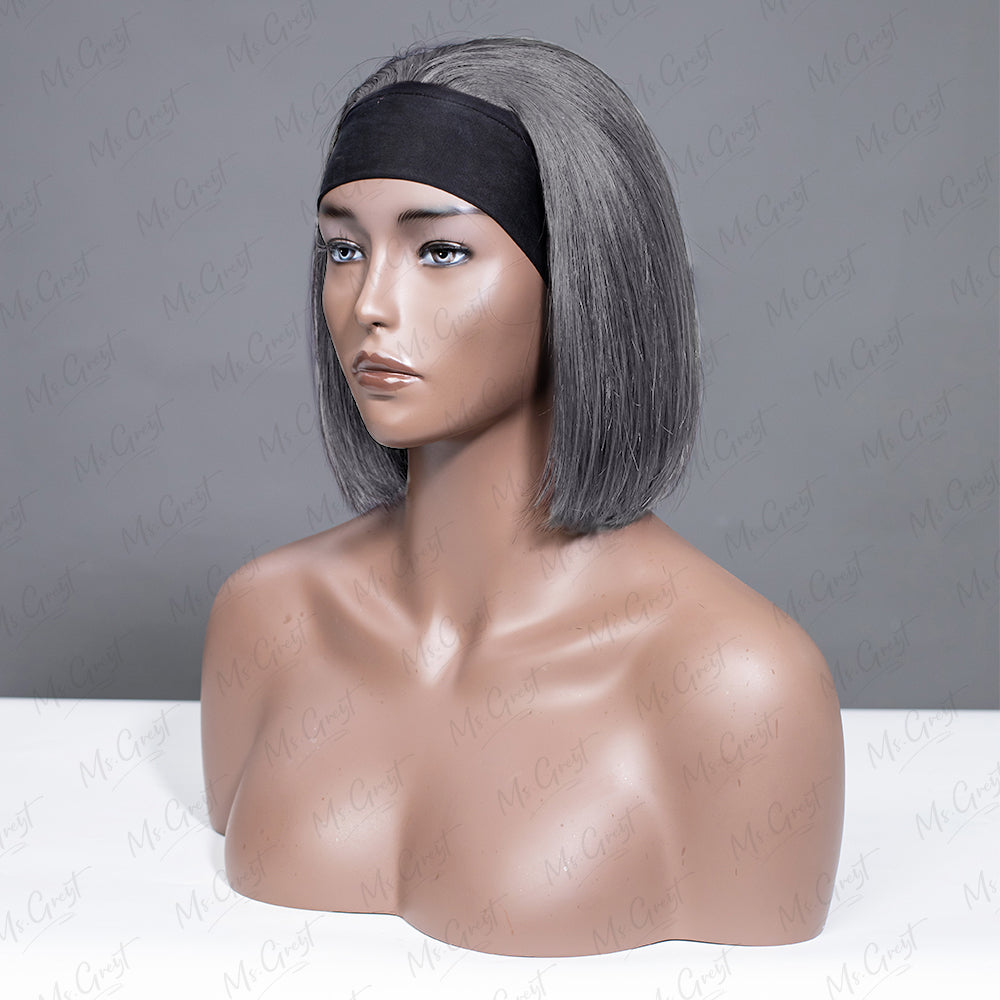 #51 Grey Bob Silky Human Hair Headband Wig™️- GHBW008S