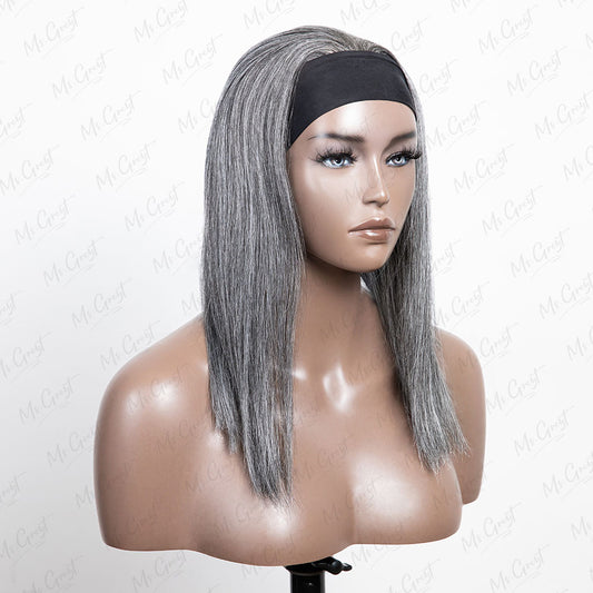 #51 Grey Silky Human Hair Headband Wig™️- GHBW005