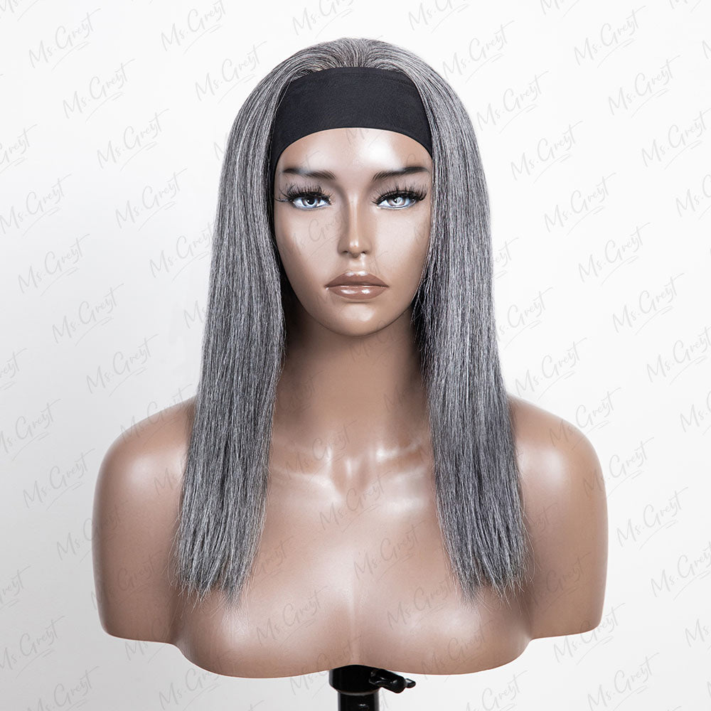 #51 Grey Silky Human Hair Headband Wig™️- GHBW005