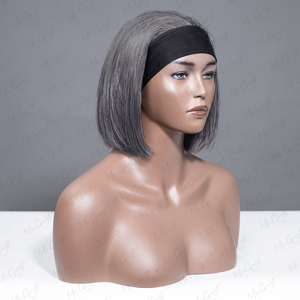 #51 Grey Bob Silky Human Hair Headband Wig™️- GHBW008S