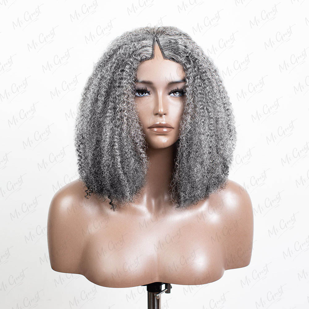 Grey Coily Human Hair V-Part Wig™️-GVPW001