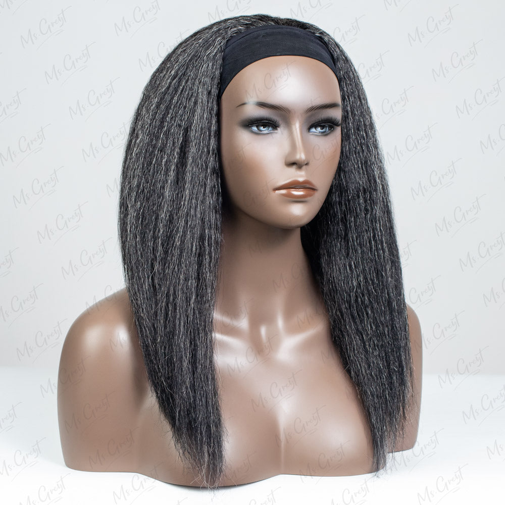 34 Salt and Pepper Kinky Blow Out Human Hair Headband Wig GHBW009