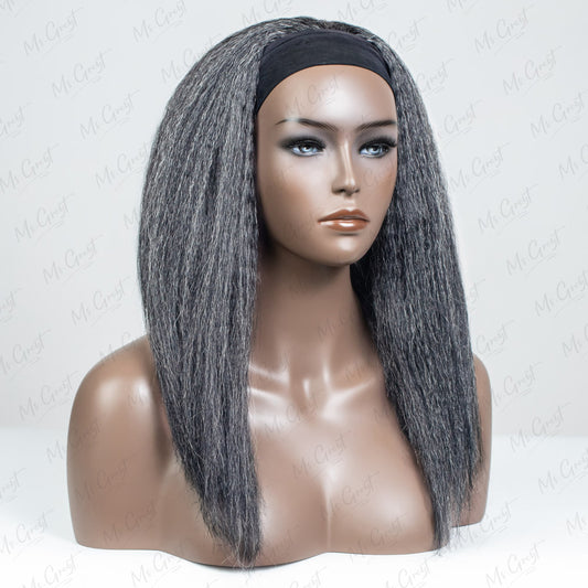 #44 Salt and Pepper Kinky Blow Out Human Hair Headband Wig™️- GHBW011