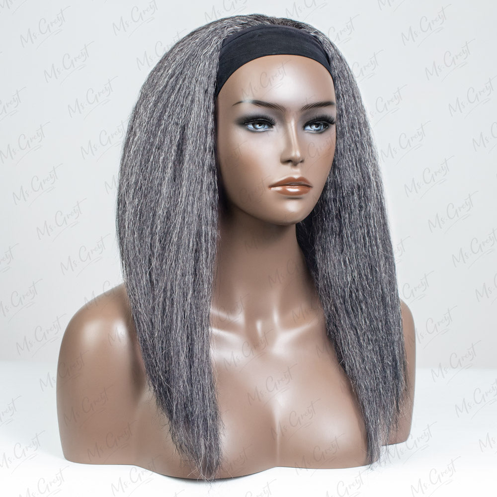 #51 Salt and Pepper Kinky Blow Out Human Hair Headband Wig™️- GHBW010