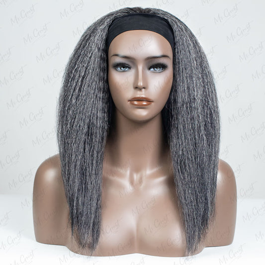 #44 Salt and Pepper Kinky Blow Out Human Hair Headband Wig™️- GHBW011