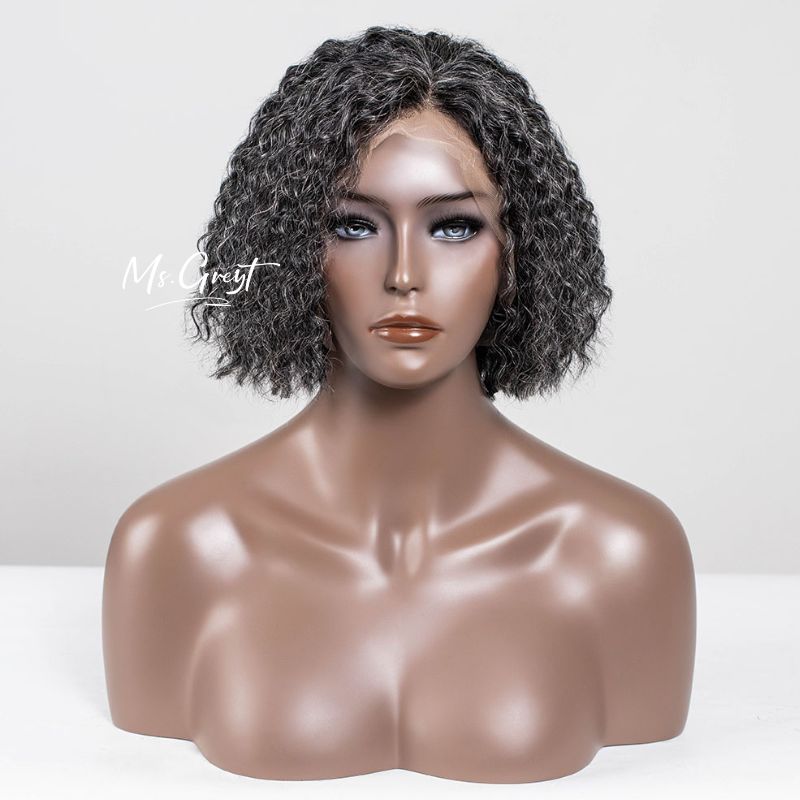 #34 Chin Length Grey Curly Human Hair Lace Front Wig™️-GLFW023S