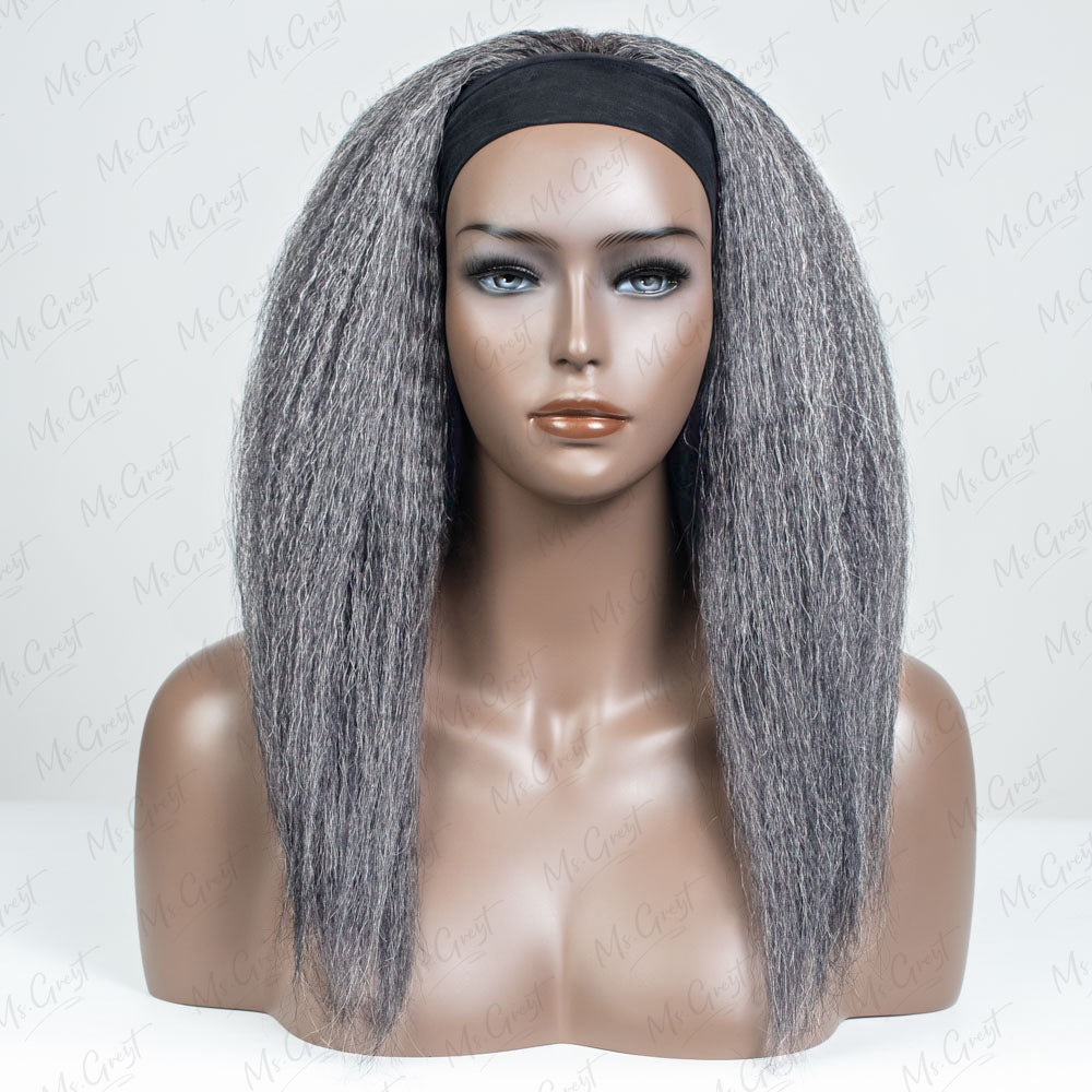 #51 Salt and Pepper Kinky Blow Out Human Hair Headband Wig™️- GHBW010