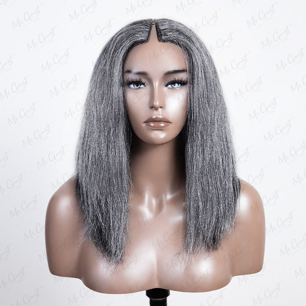 Grey Yaki Human Hair V-Part Wig™️-GVPW002