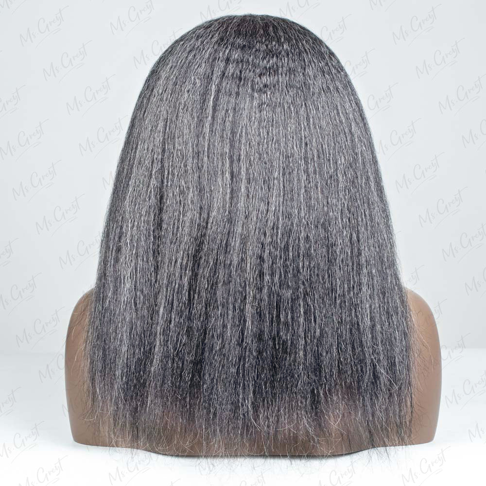 #51 Salt and Pepper Kinky Blow Out Human Hair Headband Wig™️- GHBW010