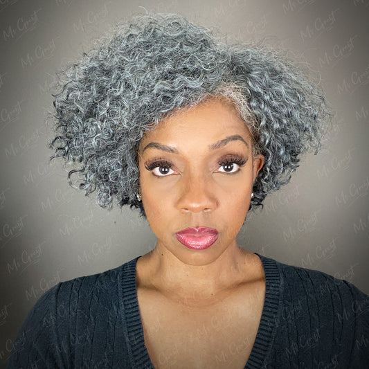 Short Side Part Grey Human Hair Curly Lace Front Wig™️—GLFW008S
