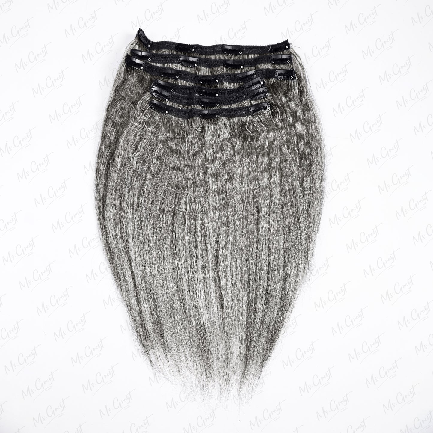 #60 Gray Human kinky blow out Hair Clip Ins Hair Extensions™️-GCCI006