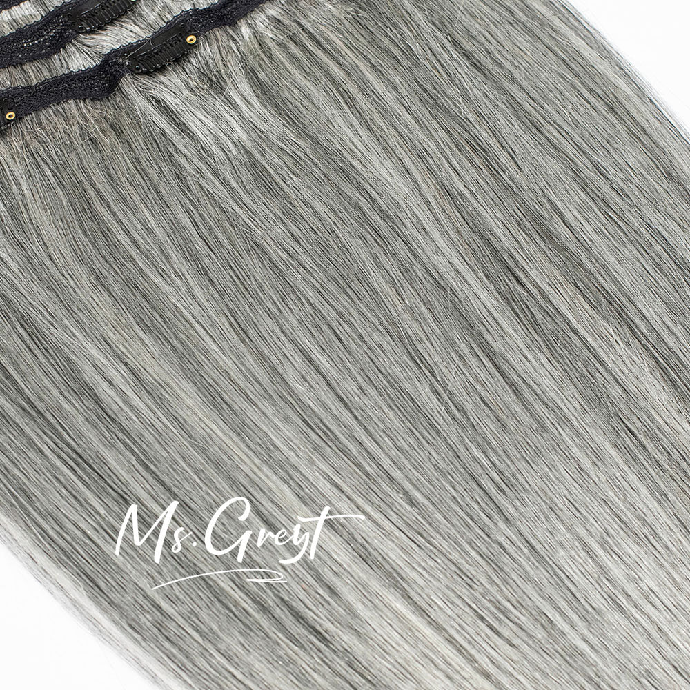 #60 Gray Human Silky Hair Clip Ins Hair Extensions™️-GCCI007