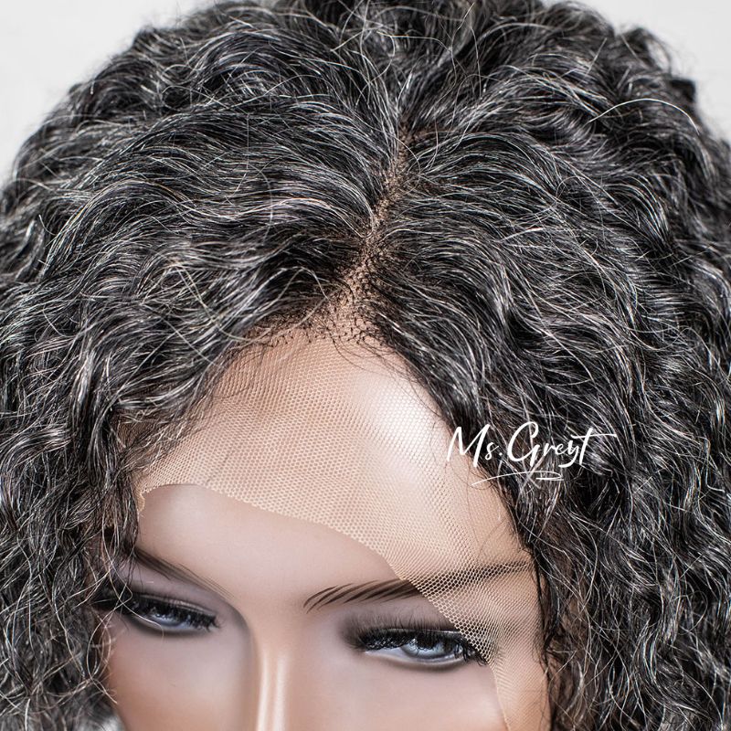 #34 Chin Length Grey Curly Human Hair Lace Front Wig™️-GLFW023S