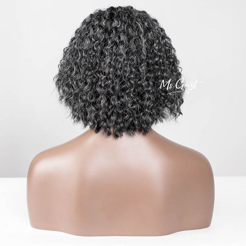 #34 Chin Length Grey Curly Human Hair Lace Front Wig™️-GLFW023S