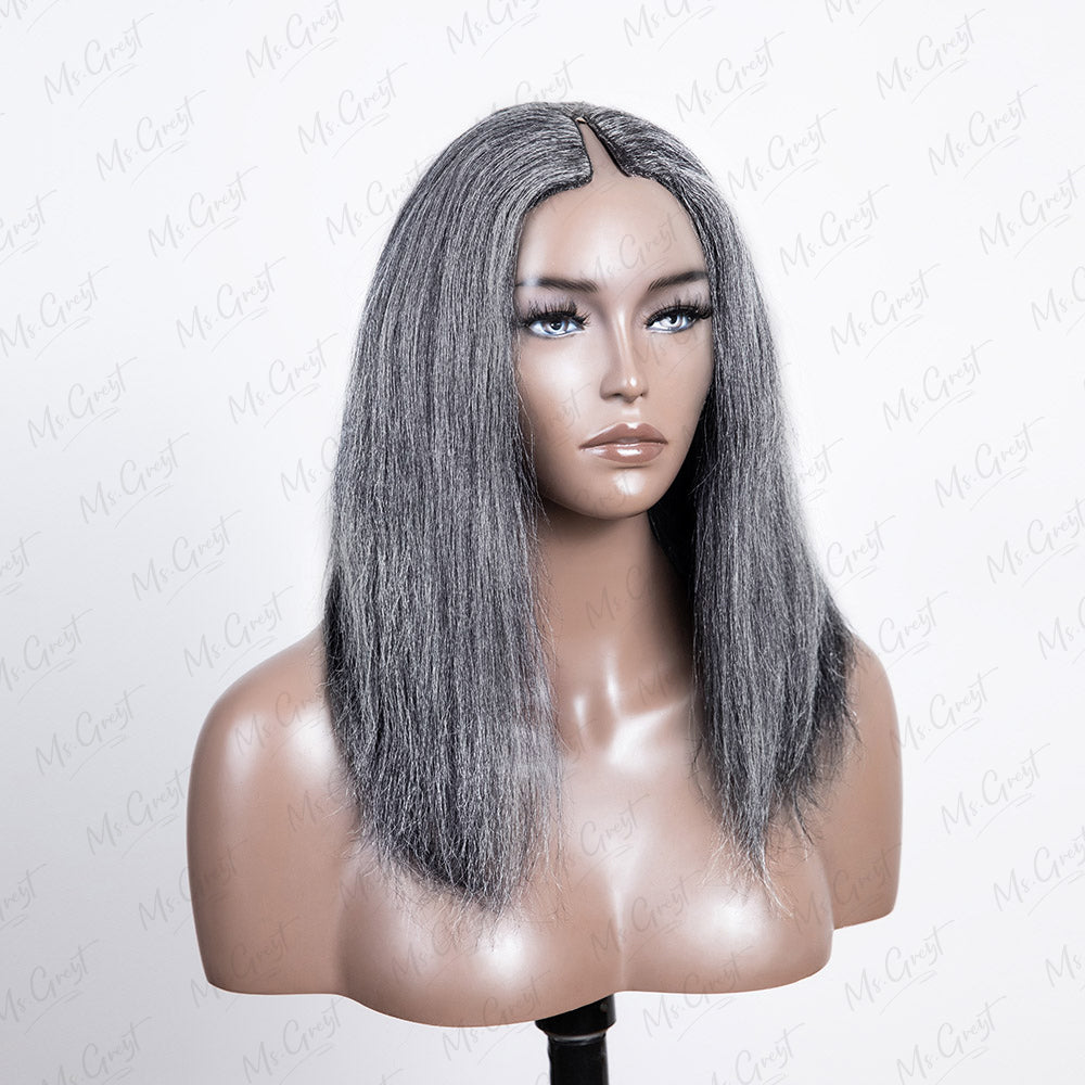 Grey Yaki Human Hair V-Part Wig™️-GVPW002