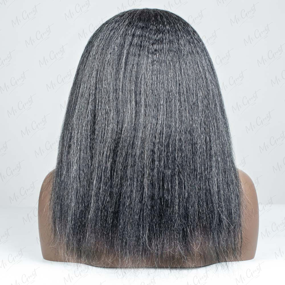 #44 Salt and Pepper Kinky Blow Out Human Hair Headband Wig™️- GHBW011