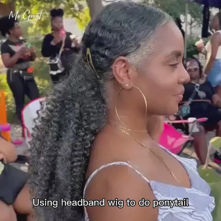 44 Grey Curly Human Hair Headband Wig™️-GHBW004 – msgreyt