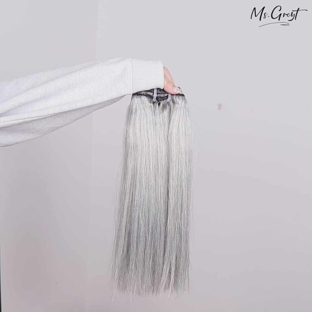 Silver Human Hair Silky Clip Ins Hair Extensions GCCI08 msgreyt