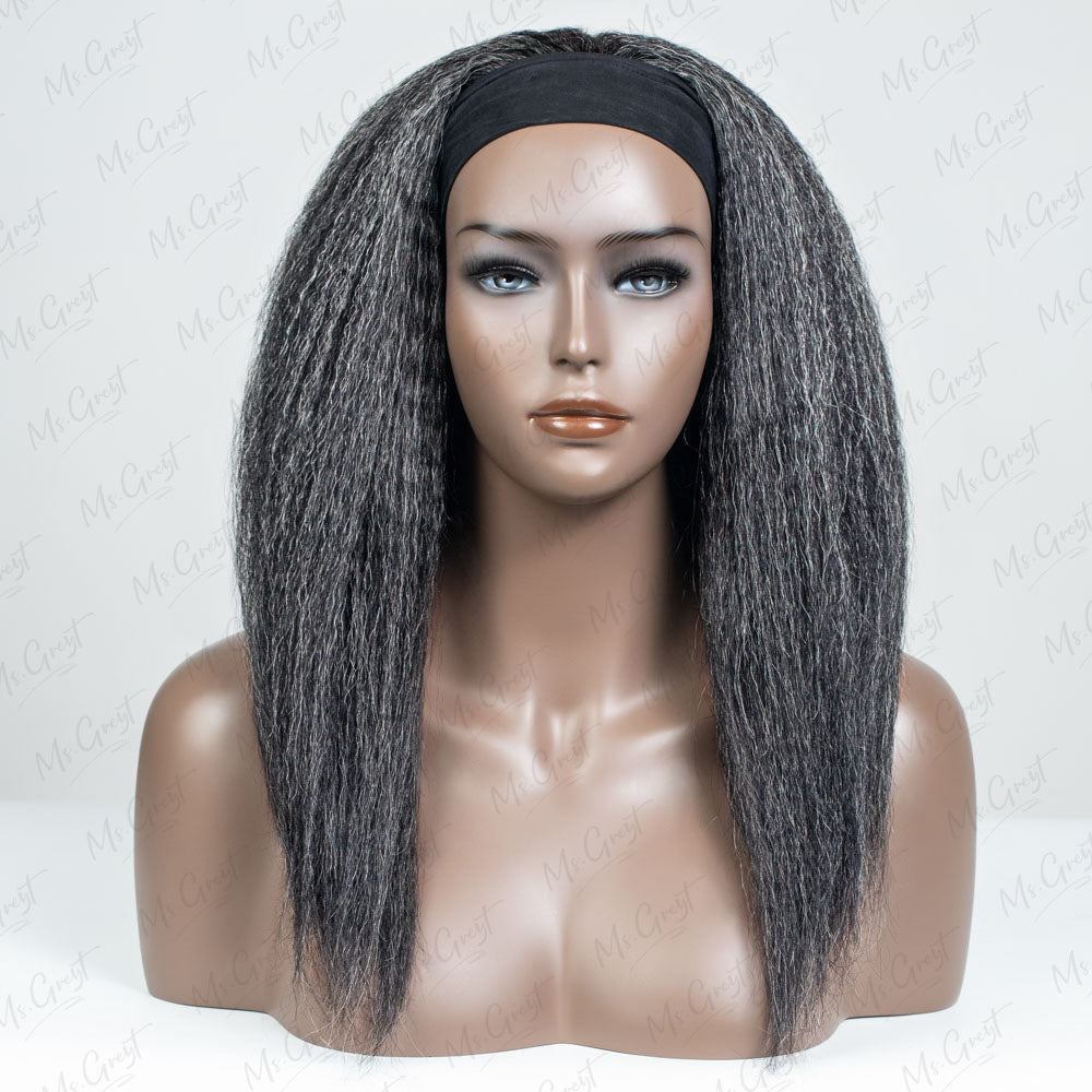 #34 Salt and Pepper Kinky Blow Out Human Hair Headband Wig™️- GHBW009