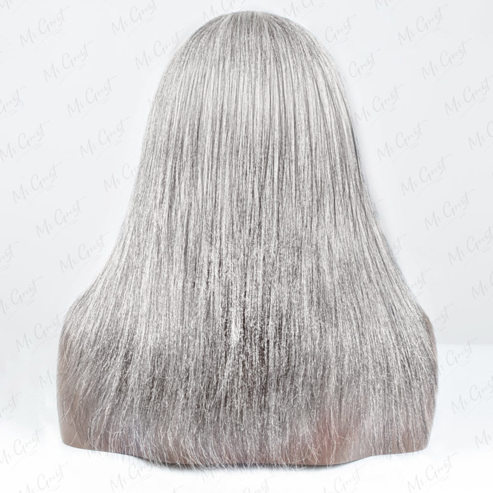 #Silver Yaki Human Hair 3 In 1 Half Wig™️-GHAW023