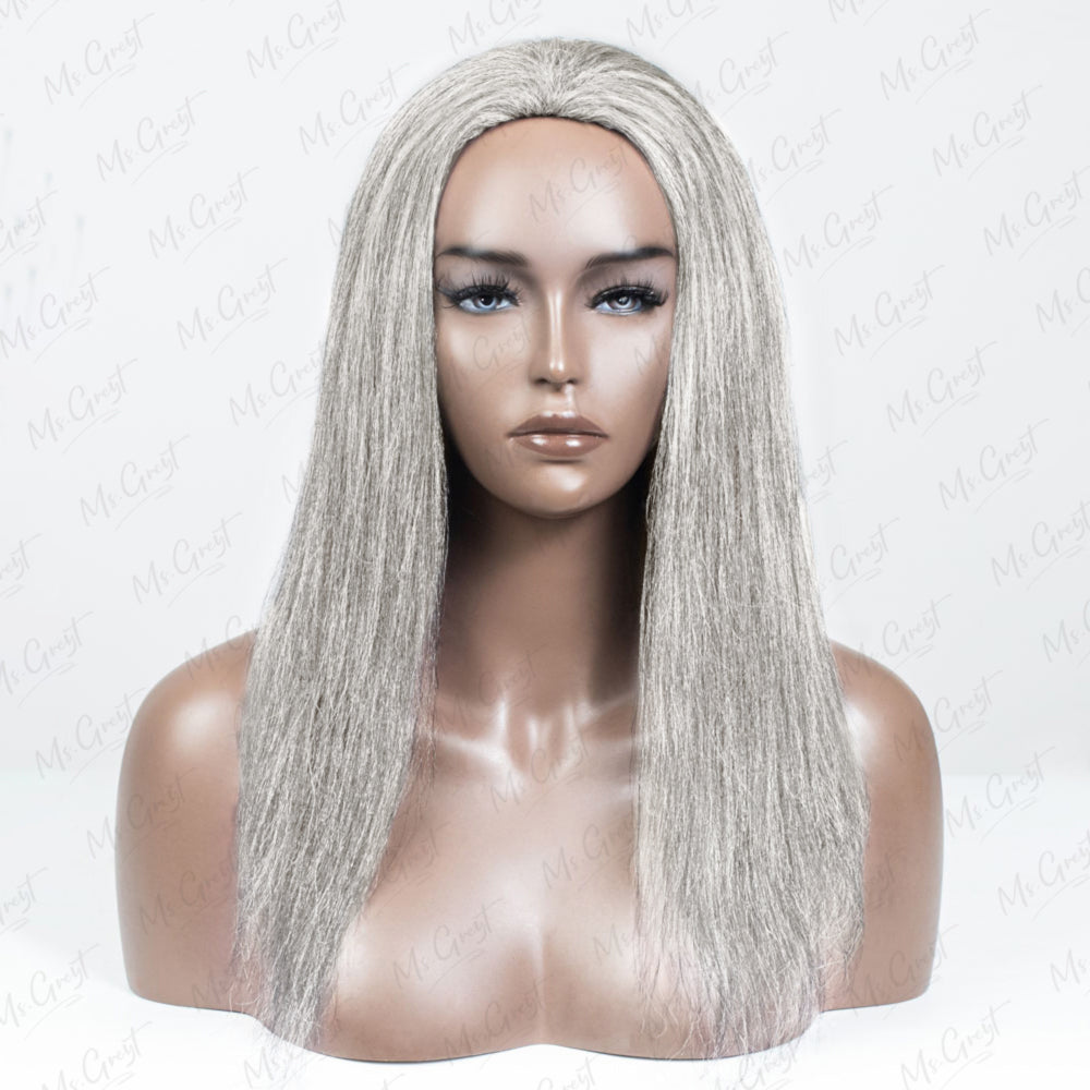 #Silver Yaki Human Hair 3 In 1 Half Wig™️-GHAW023