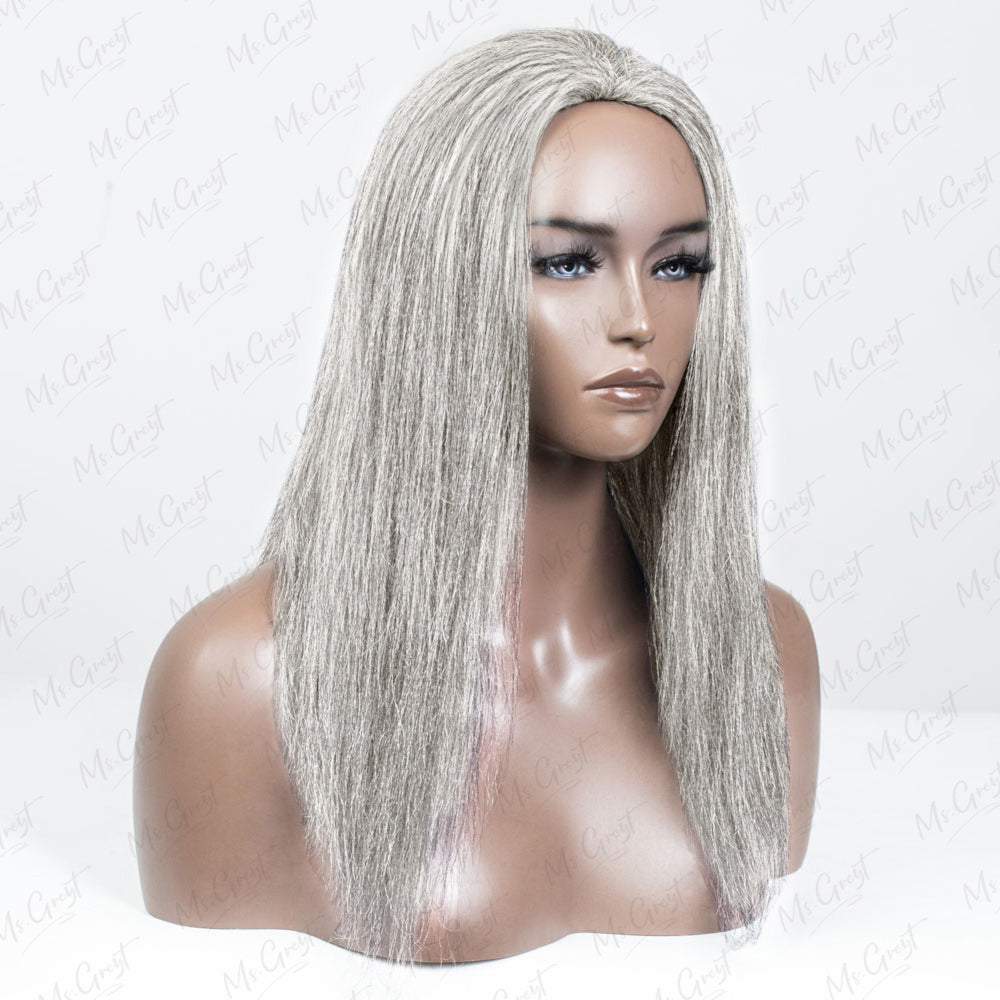 #Silver Yaki Human Hair 3 In 1 Half Wig™️-GHAW023