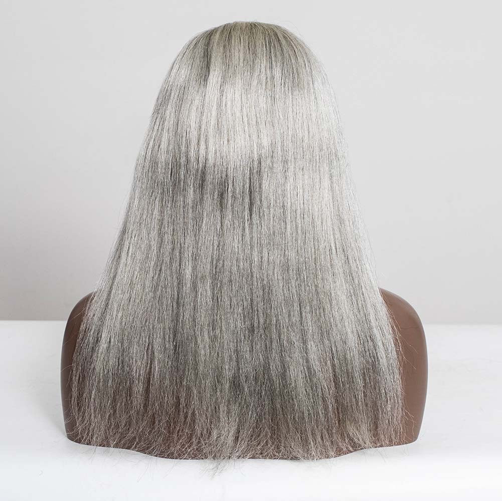 #Silver Yaki Human Hair V-Part Wig™️-GVPW0011