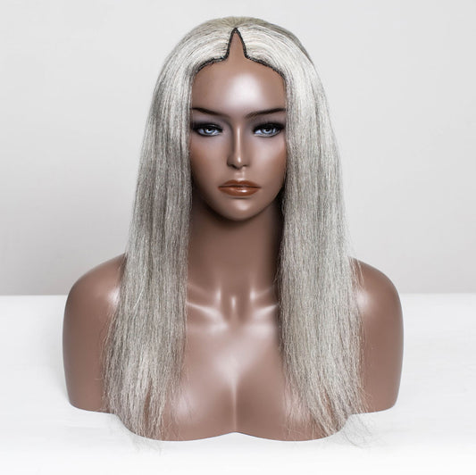 #Silver Yaki Human Hair V-Part Wig™️-GVPW0011