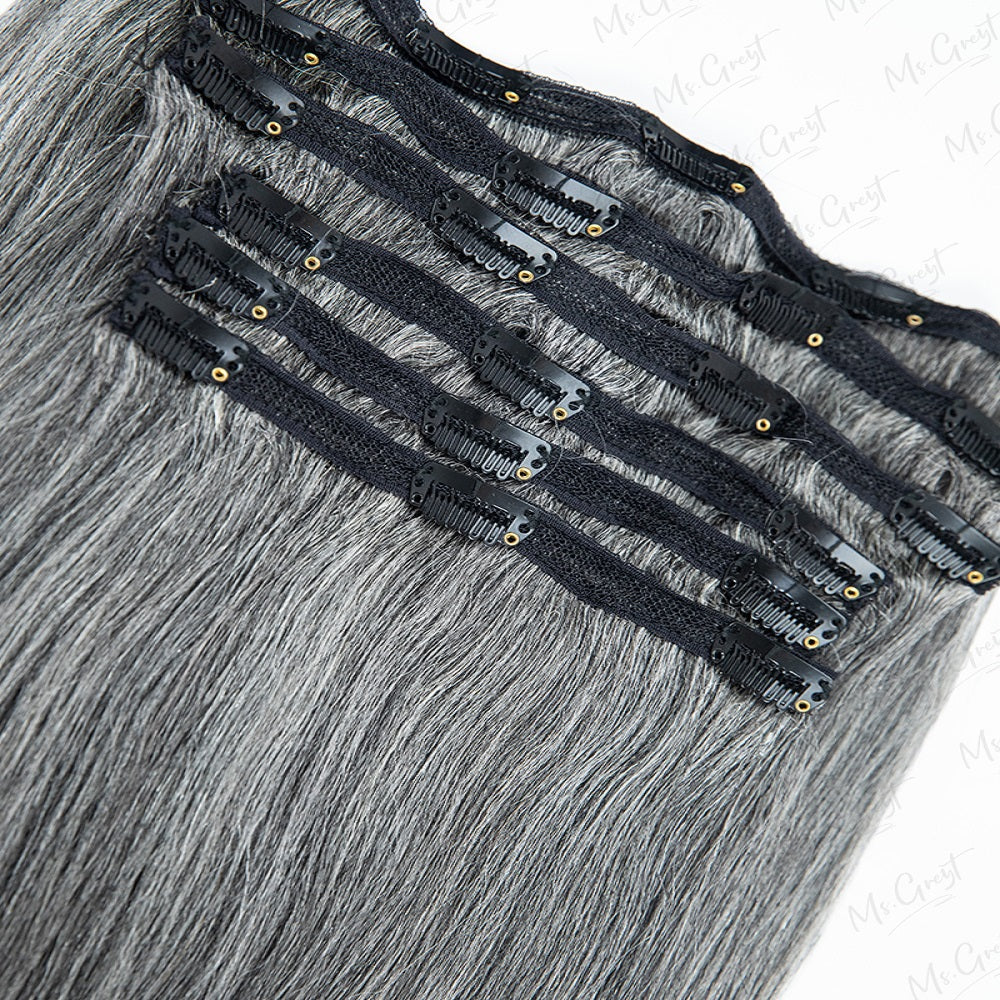 #44 Gray Human Hair Yaki Clip Ins Hair Extensions™️-GCCI005