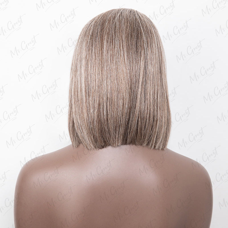 Layered Short Bob Brownish Gray Human Hair Lace Front Wig™️-GLFW016S