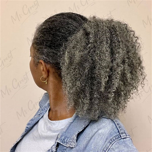 14" Grey Human Hair Drawstring Ponytail™️-GPONT001