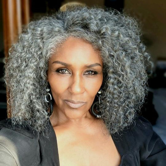 Shoulder Length Grey Curly Human Hair Lace Front Wig™️-GLFW006S