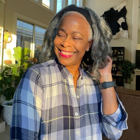 Grey Kinky Blow Out Human Hair Headband Wig™️- GHBW002