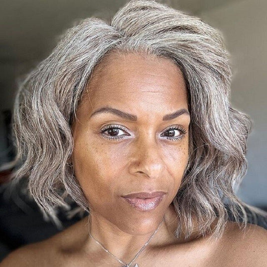 Layered Short Bob Brownish Gray Human Hair Lace Front Wig™️-GLFW016S